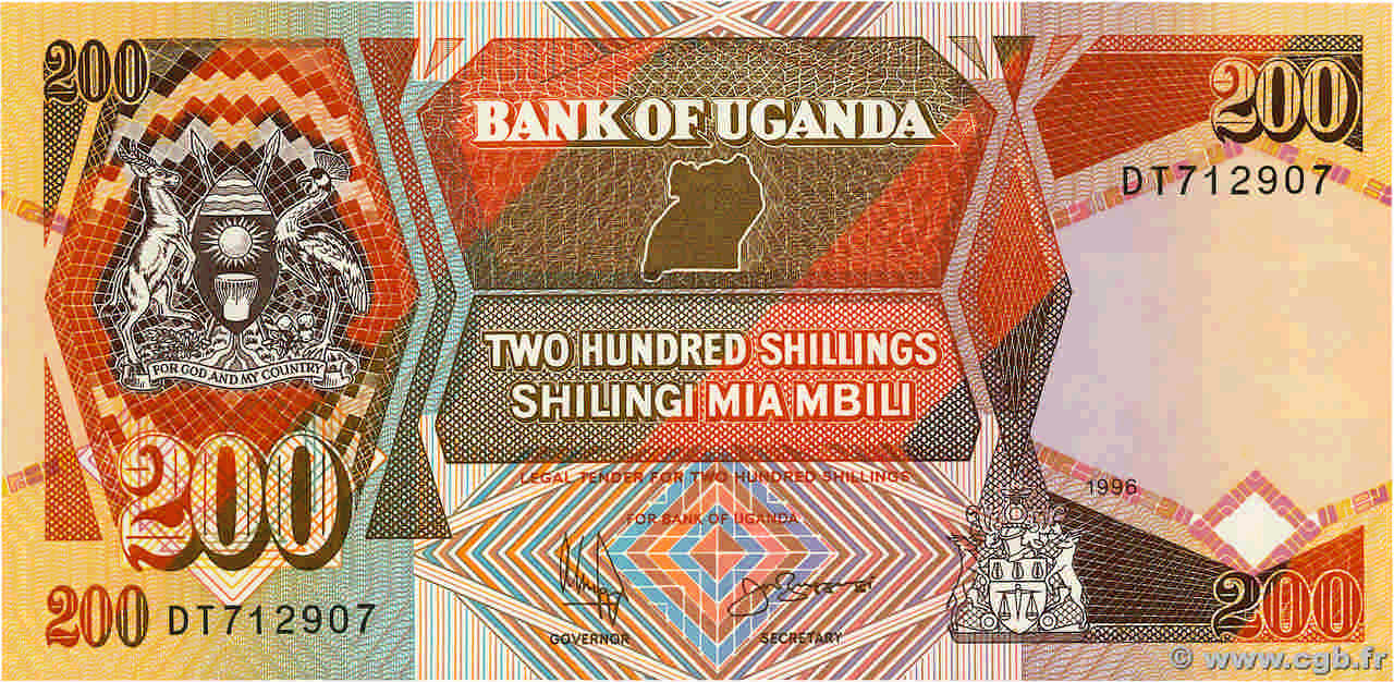 200 Shillings UGANDA  1998 P.32b UNC