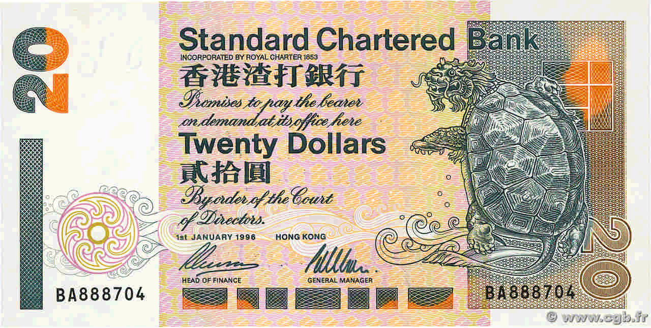 20 Dollars HONGKONG  1995 P.285b ST