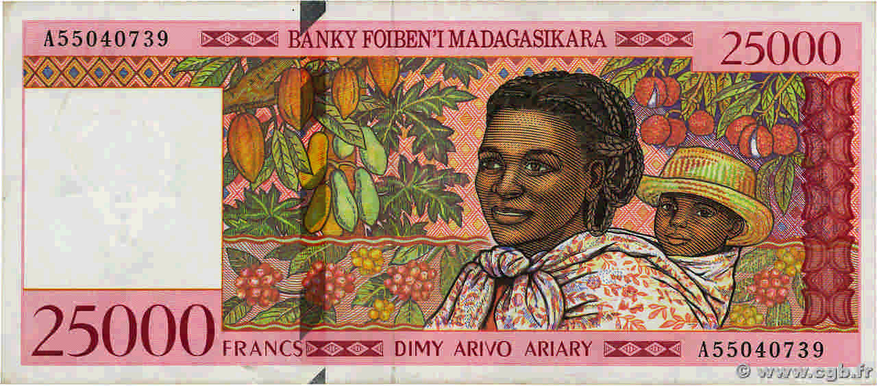 25000 Francs - 5000 Ariary MADAGASCAR  1998 P.082 SC