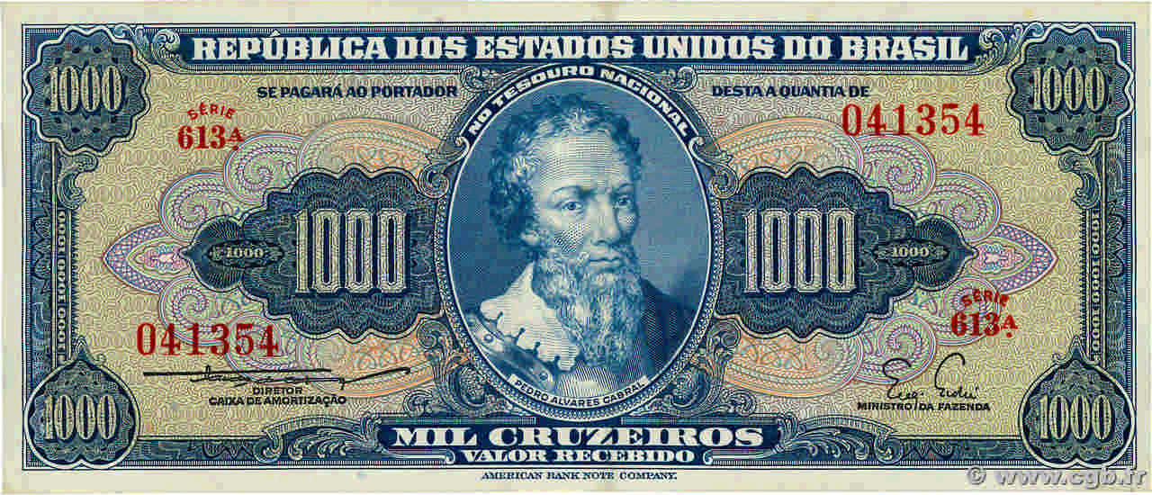 1000 Cruzeiros BRASILE  1955 P.156b q.SPL
