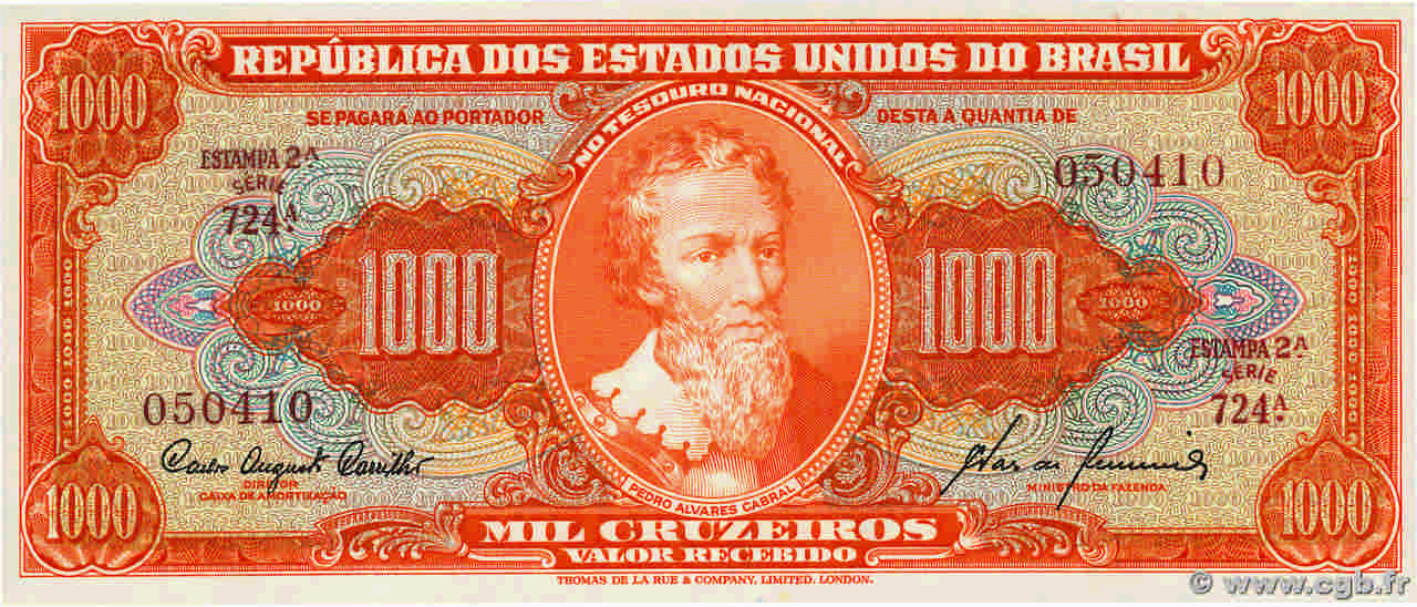 1000 Cruzeiros BRASILIEN  1960 P.165 ST