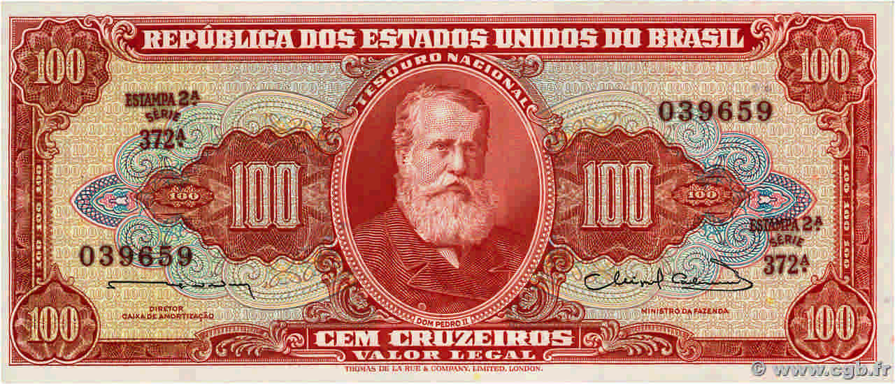 100 Cruzeiros BRASILIEN  1963 P.180 ST