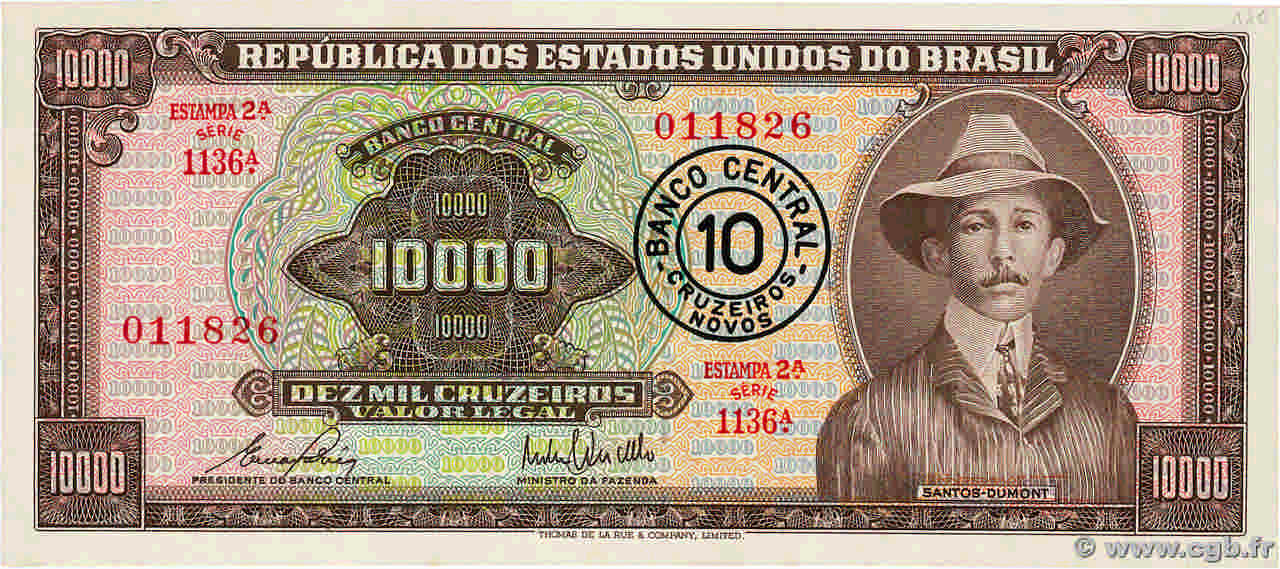 10 Cruzeiros Novos sur 10000 Cruzeiros BRASILE  1967 P.190b AU