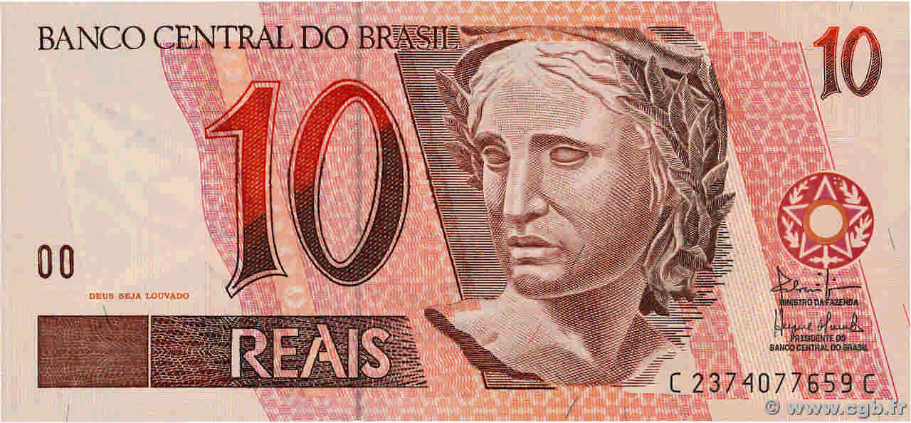 10 Reais BRAZIL  1997 P.245Ag UNC