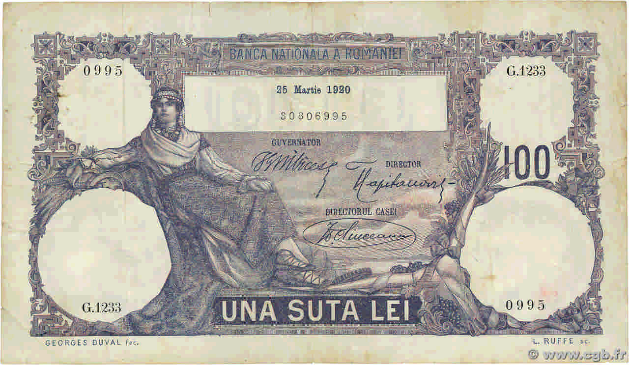 100 Lei ROMANIA  1920 P.021a q.BB