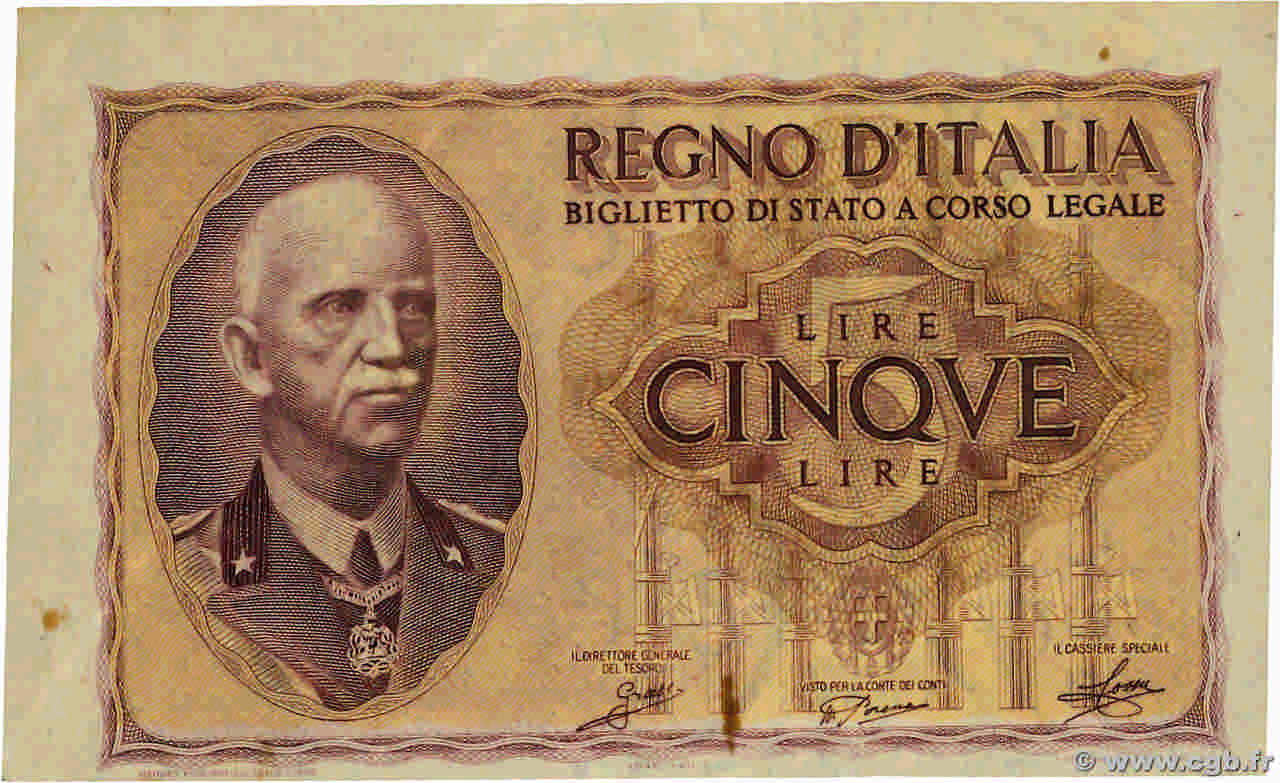 5 Lire ITALIE  1940 P.028 TTB