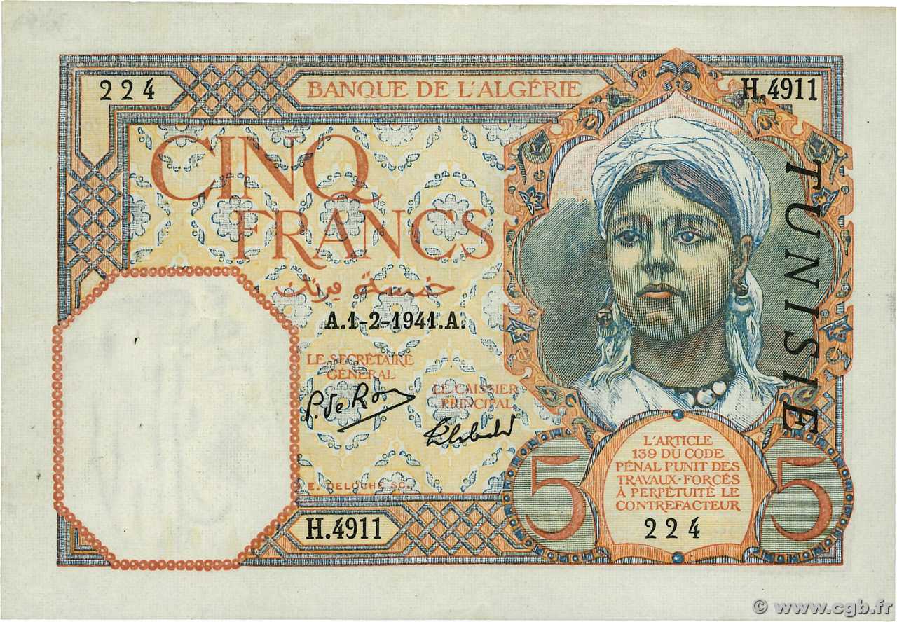 5 Francs TUNISIA  1941 P.08b VF+