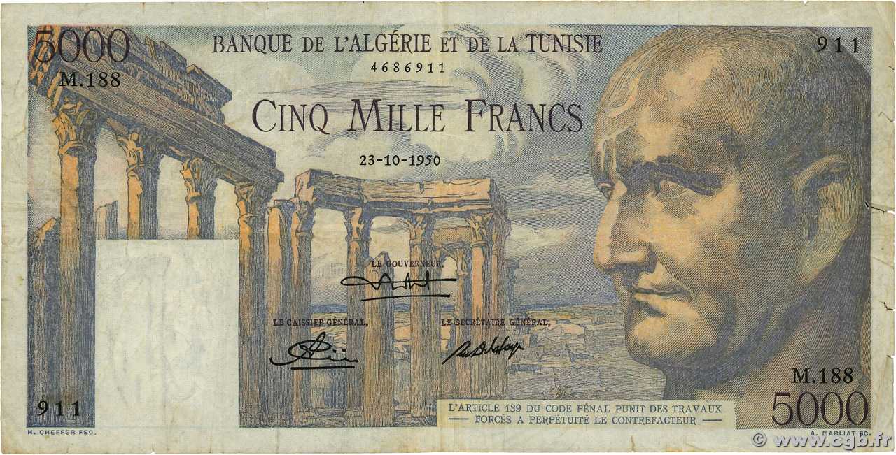 5000 Francs TUNISIA  1950 P.30 F+