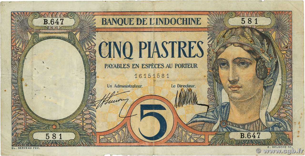 5 Piastres INDOCHINE FRANÇAISE  1927 P.049b TB