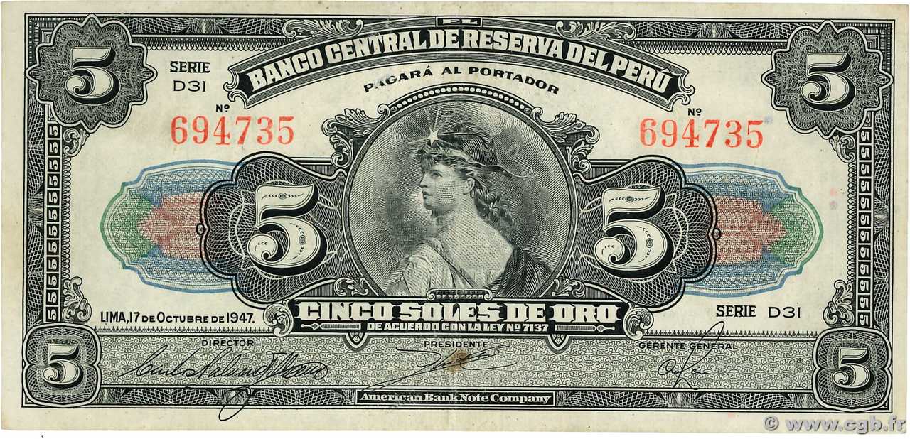 5 Soles PERU  1947 P.066Aa VZ