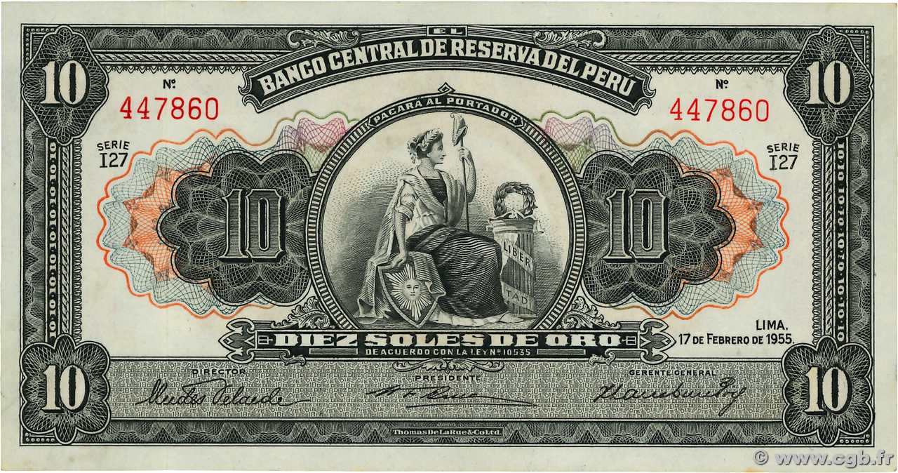 10 Soles PÉROU  1955 P.071a SUP
