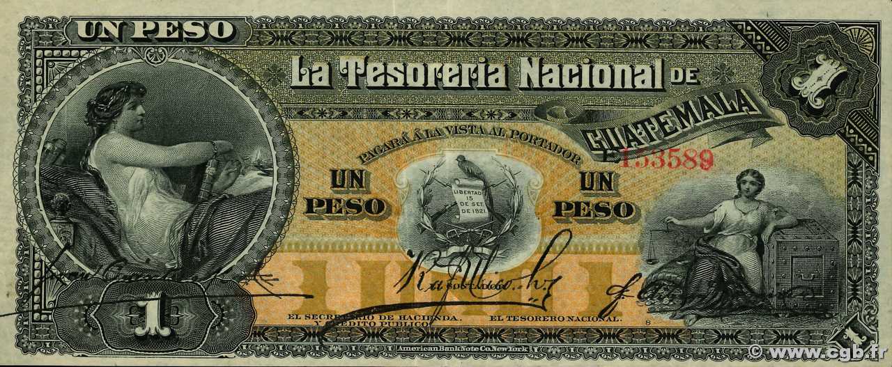 1 Peso GUATEMALA  1882 P.A04a TTB
