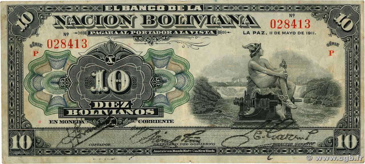 10 Bolivianos BOLIVIA  1911 P.107b MBC
