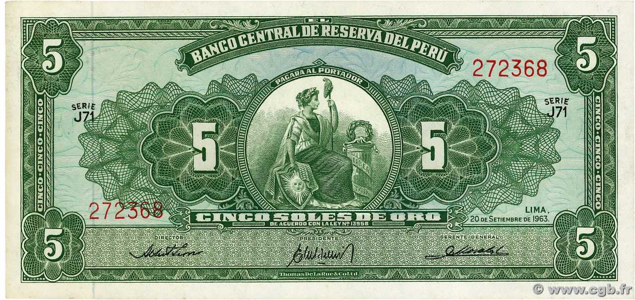 5 Soles de Oro PERú  1963 P.083 FDC