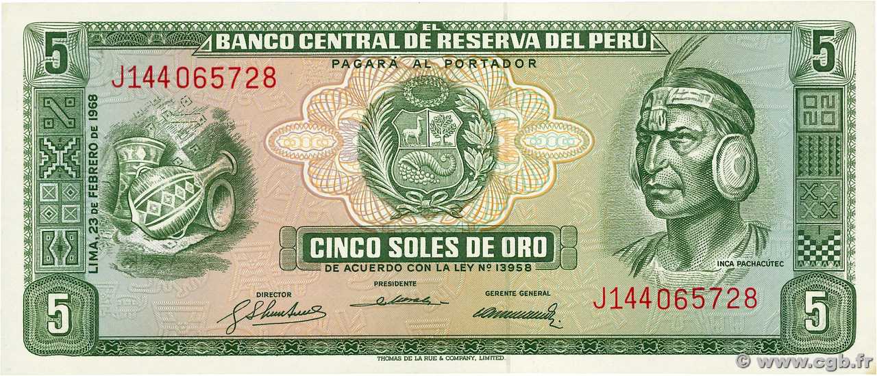 5 Soles de Oro PÉROU  1968 P.092a pr.NEUF