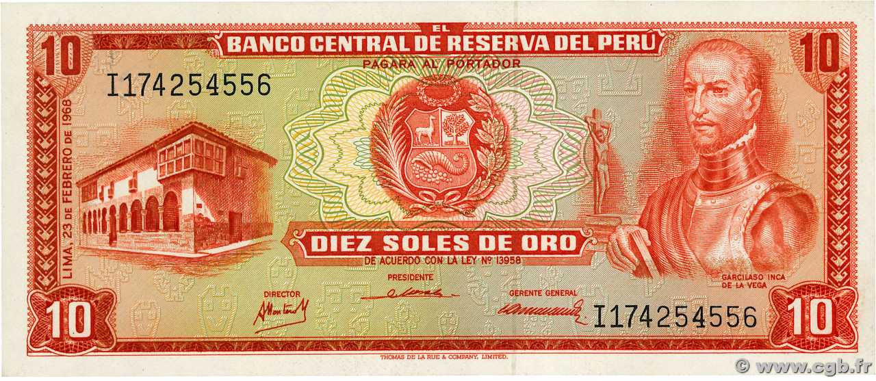 10 Soles de Oro PERú  1968 P.093a FDC
