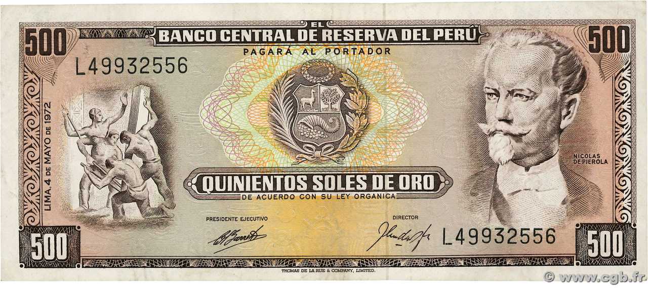500 Soles de Oro PERú  1972 P.104b EBC