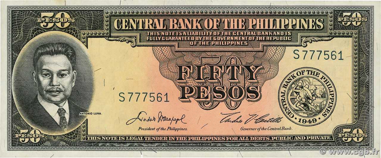 50 Pesos FILIPINAS  1949 P.138d FDC