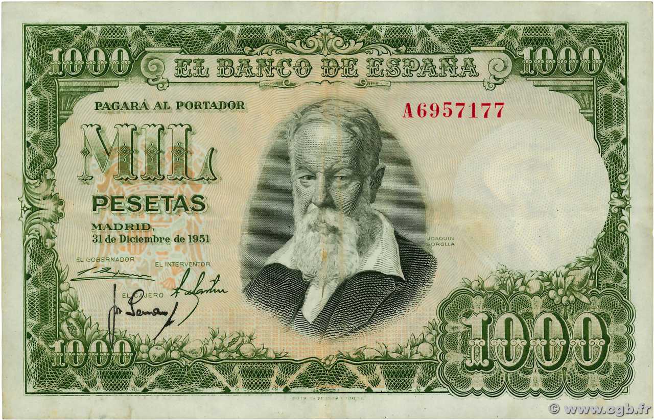1000 Pesetas ESPAGNE  1951 P.143a TTB