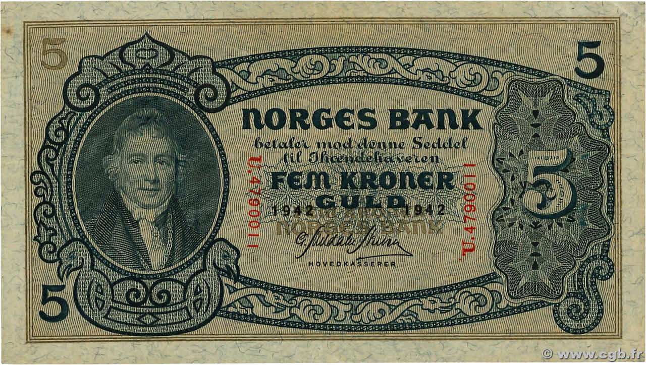 5 Kroner NORVÈGE  1942 P.07c SUP
