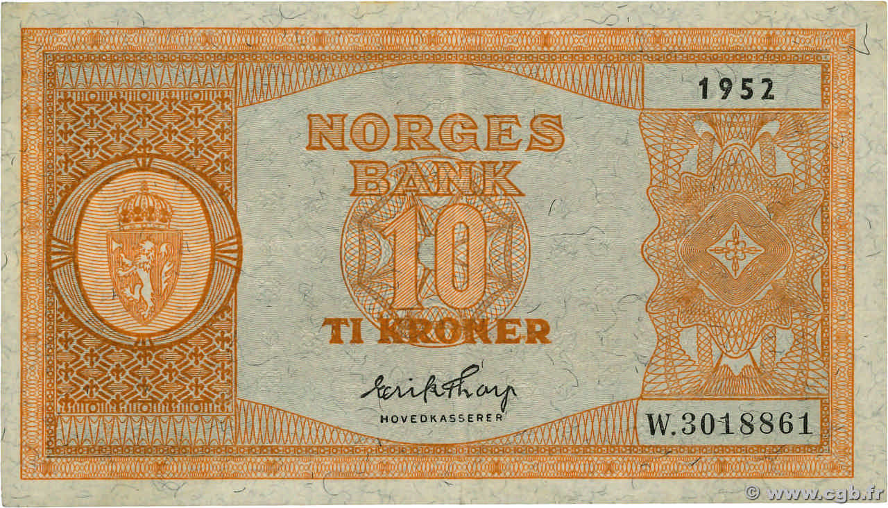 10 Kroner NORVÈGE  1952 P.26l TTB