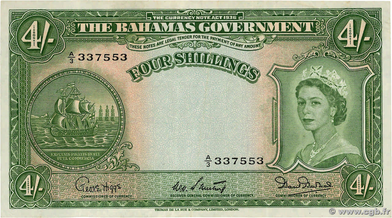4 Shillings BAHAMAS  1953 P.13b TTB