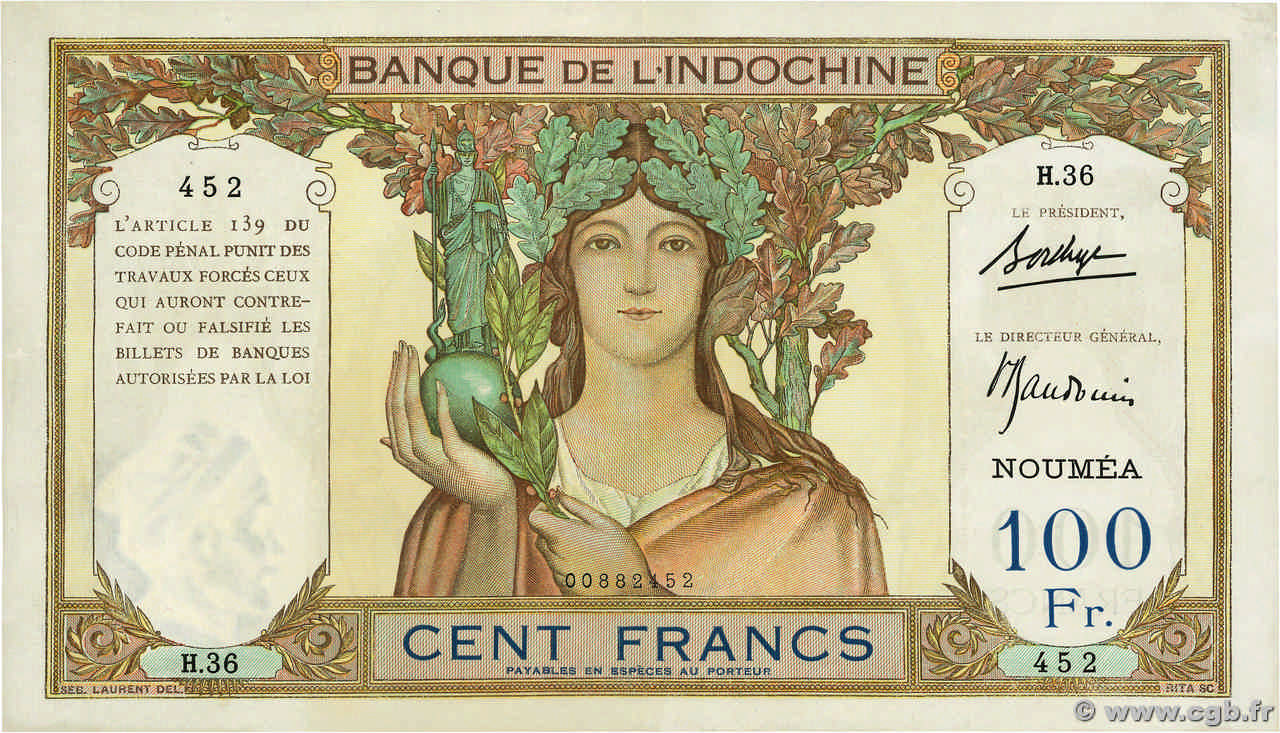 100 Francs NOUVELLE CALÉDONIE  1937 P.42b TTB+