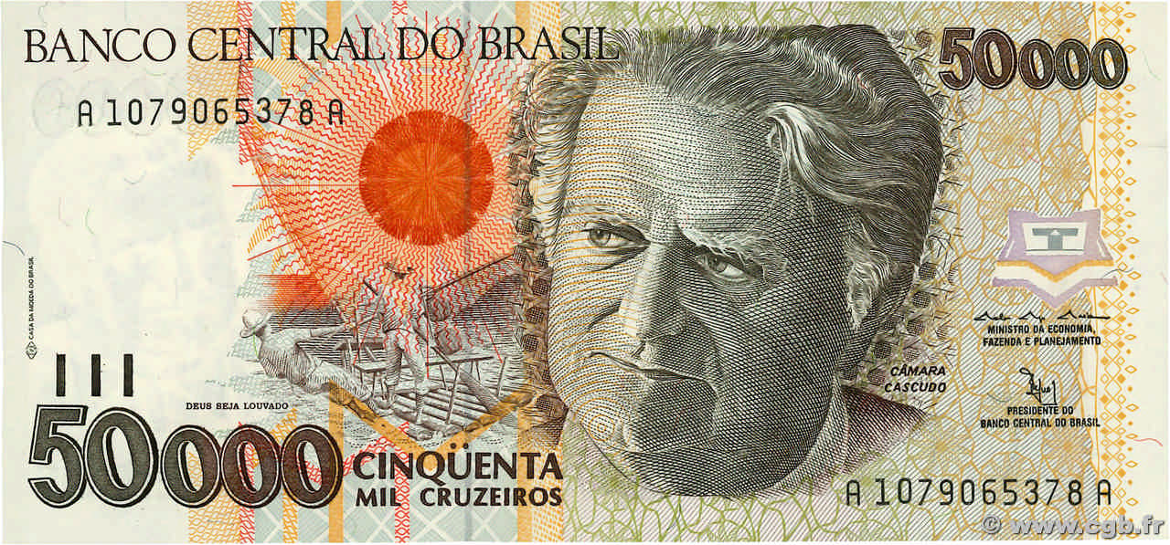 50000 Cruzeiros BRASILE  1992 P.234a FDC