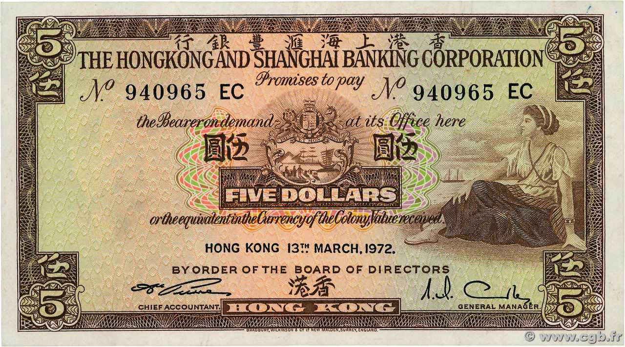 5 Dollars HONG KONG  1972 P.181e SUP