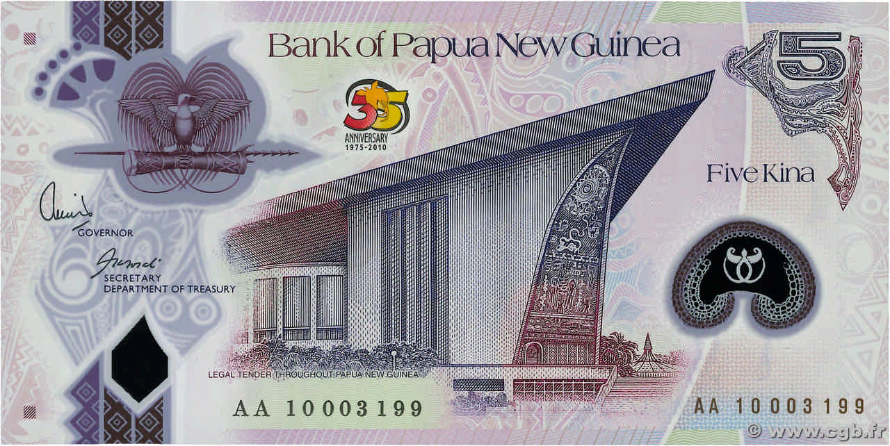 5 Kina Commémoratif PAPOUASIE NOUVELLE GUINÉE  2010 P.39 NEUF