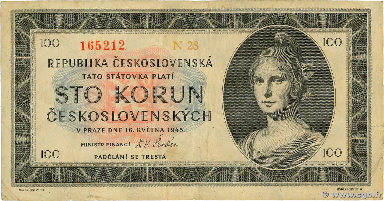 100 Korun TCHÉCOSLOVAQUIE  1945 P.067a TTB