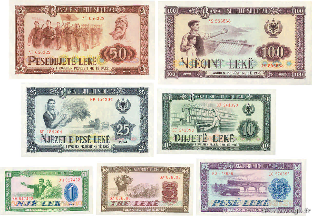 1 au 100 Lekë Lot ALBANIE  1964 P.33 à P.39 NEUF