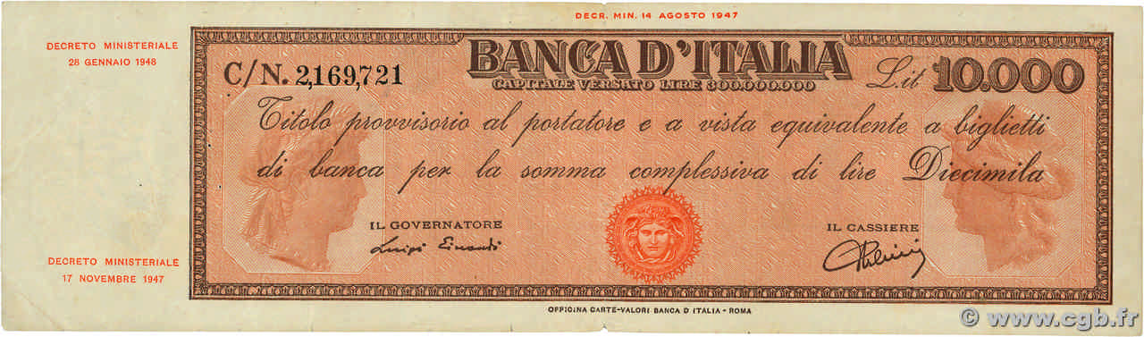 10000 Lire ITALIE  1948 P.087a TTB