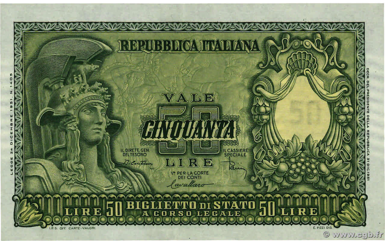 50 Lire ITALIE  1951 P.091b pr.SPL
