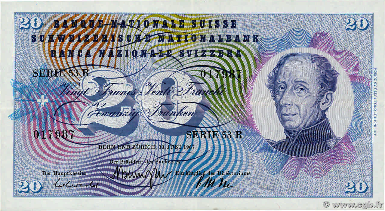 20 Francs SUISSE  1967 P.46o SUP