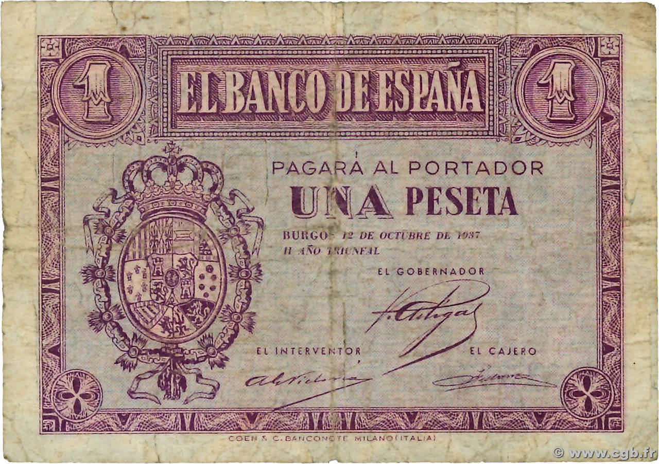 1 Peseta ESPAGNE  1937 P.104a B