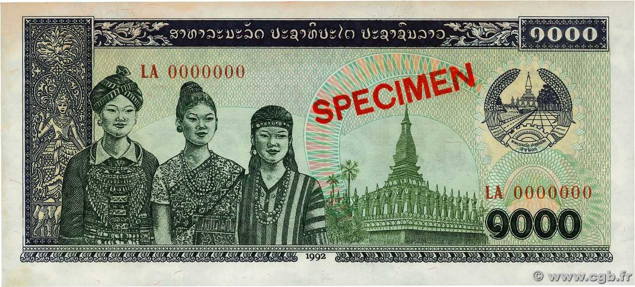 1000 Kip Spécimen LAOS  1992 P.32as UNC-