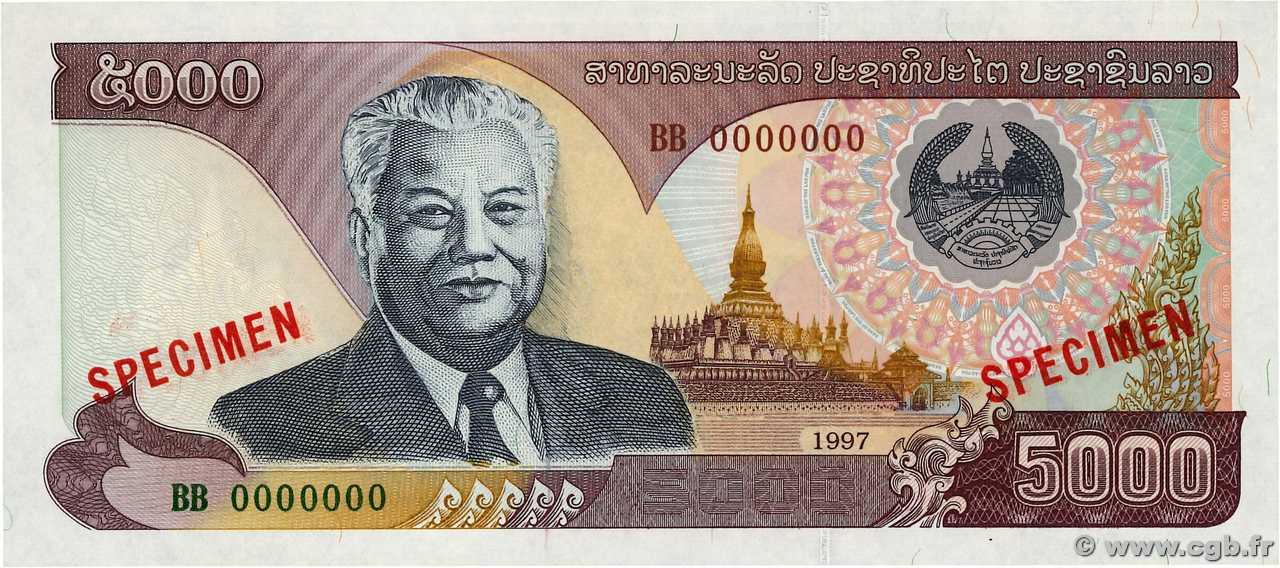 5000 Kip Spécimen LAOS  1997 P.34as NEUF