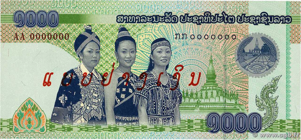 1000 Kip Spécimen LAOS  2008 P.39s NEUF