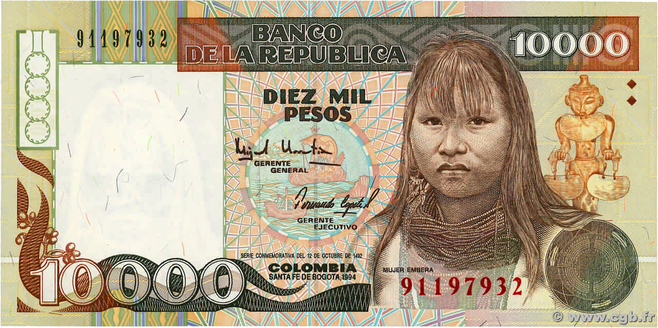 10000 Pesos  COLOMBIA  1994 P.437A UNC