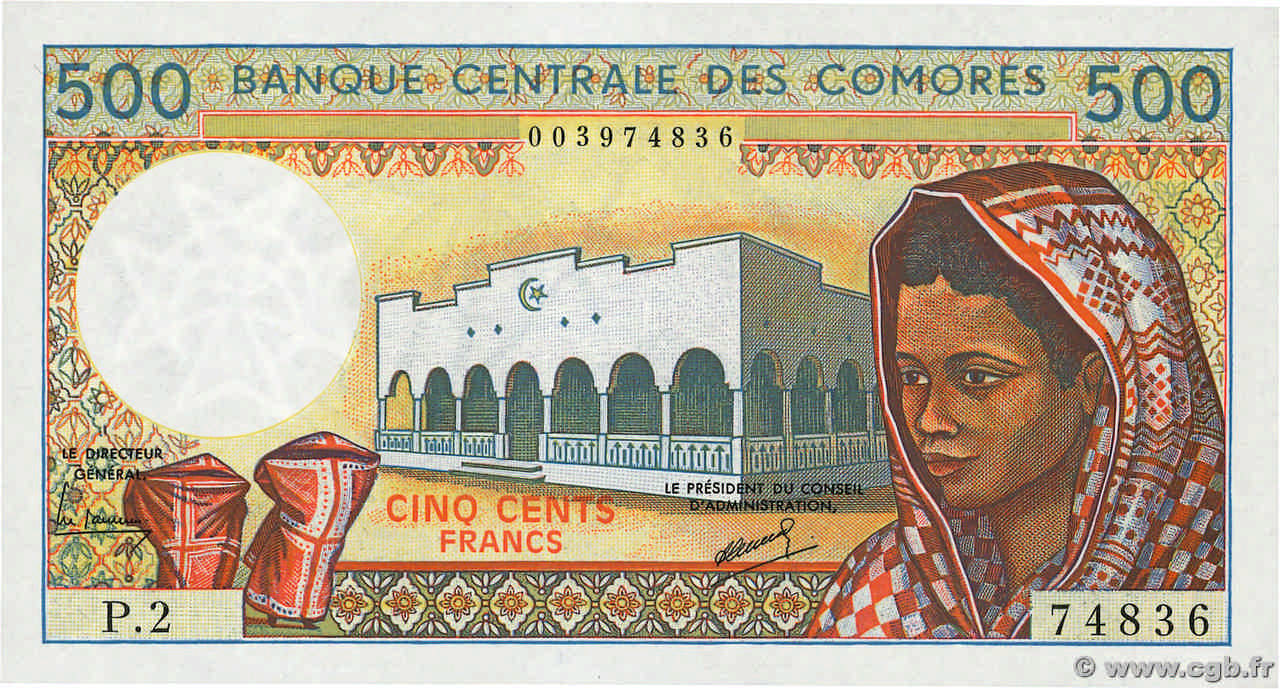 500 Francs COMORES  1986 P.10a2 NEUF
