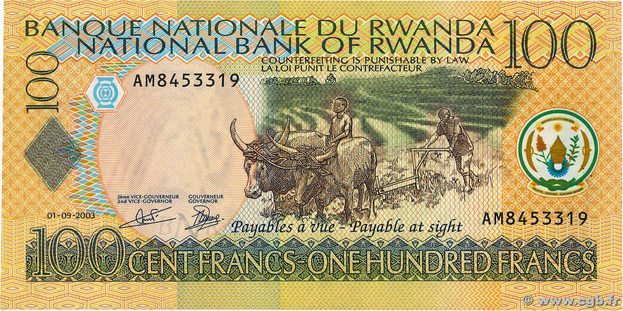 100 Francs RWANDA  2003 P.29b NEUF