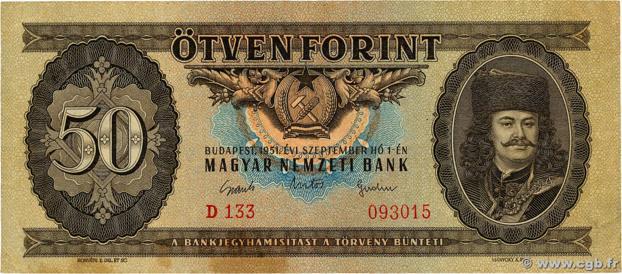 50 Forint HONGRIE  1951 P.167a TTB