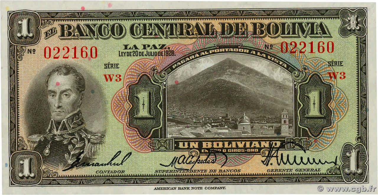 1 Boliviano BOLIVIE  1928 P.118a NEUF