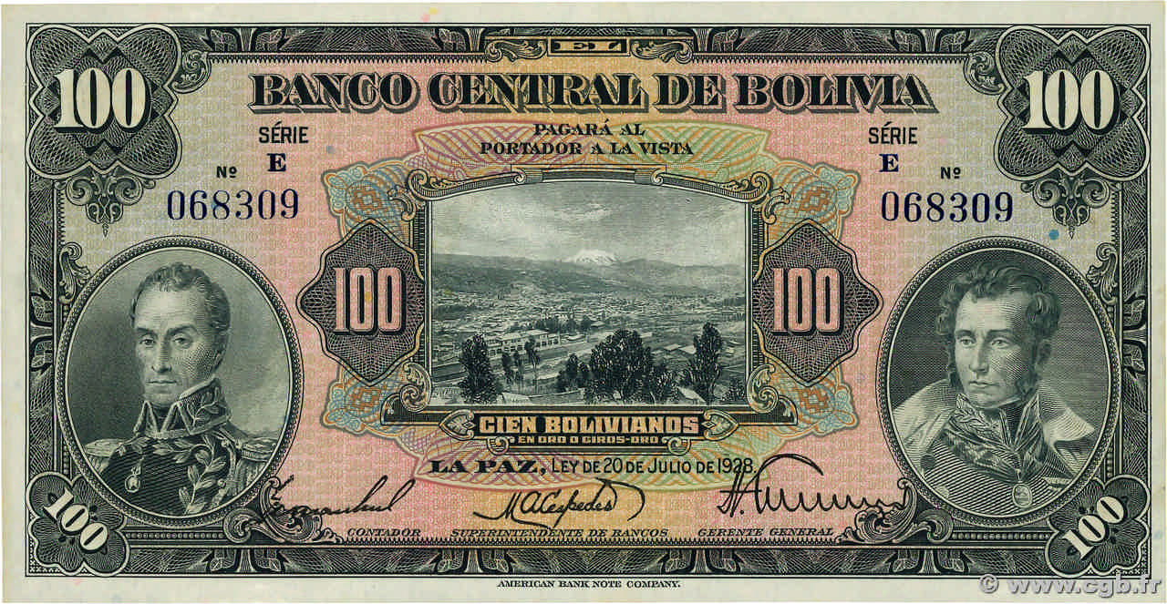 100 Bolivianos BOLIVIE  1928 P.125a SPL