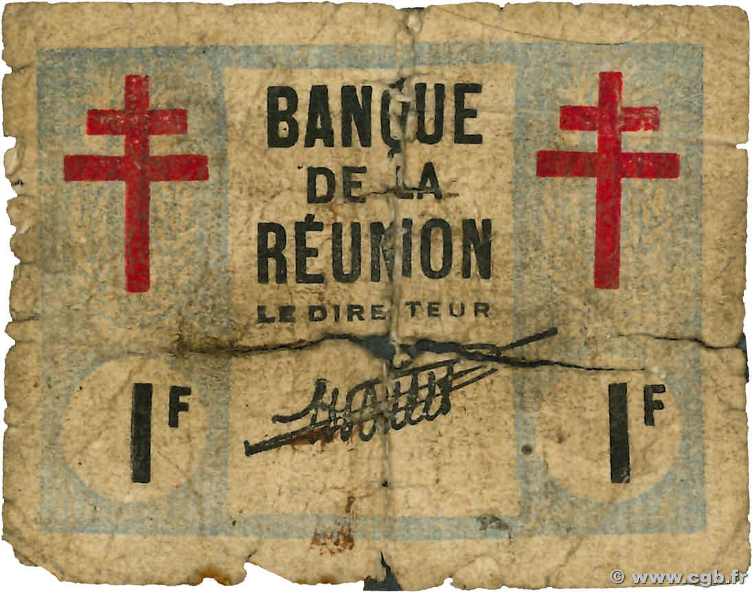 1 Franc Croix de Lorraine ISOLA RIUNIONE  1943 P.34 B