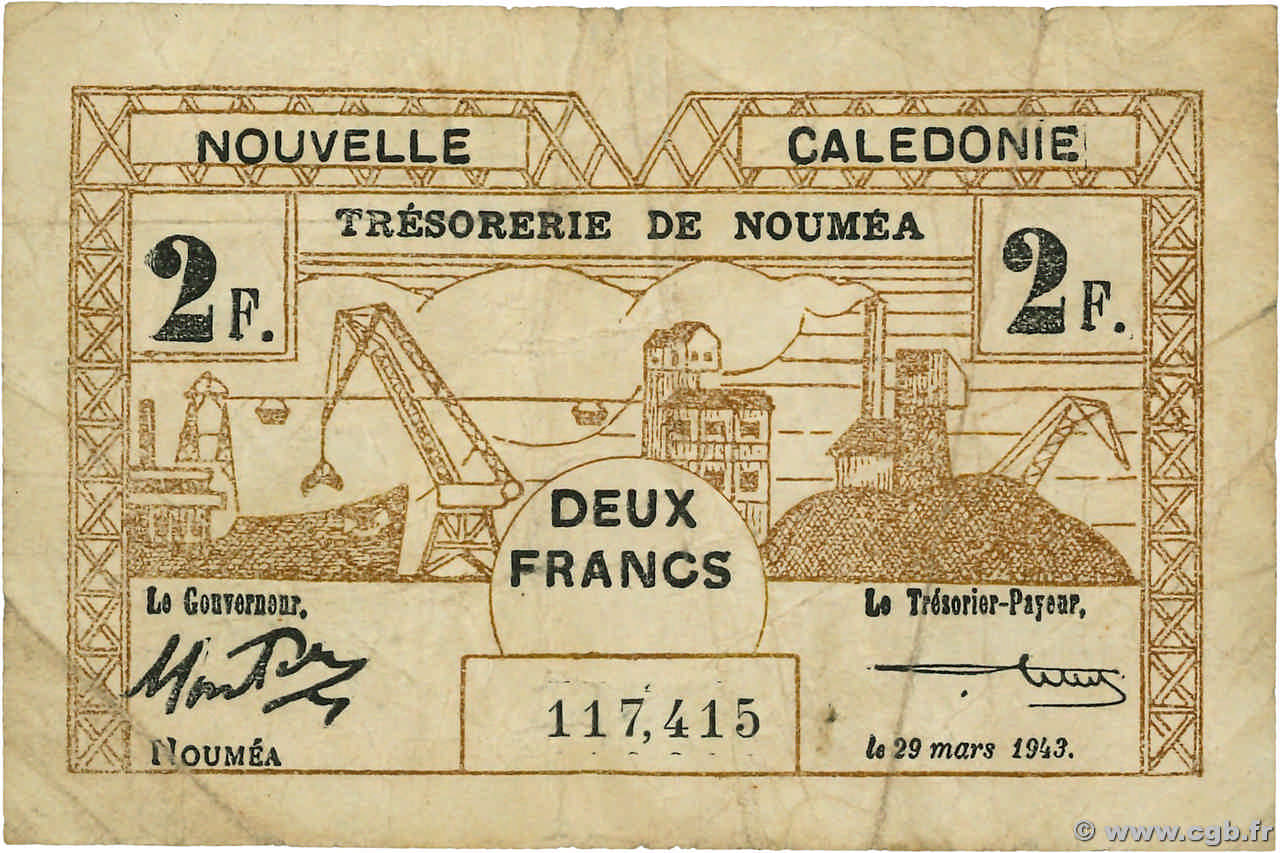 2 Franc NOUVELLE CALÉDONIE  1943 P.56b TB