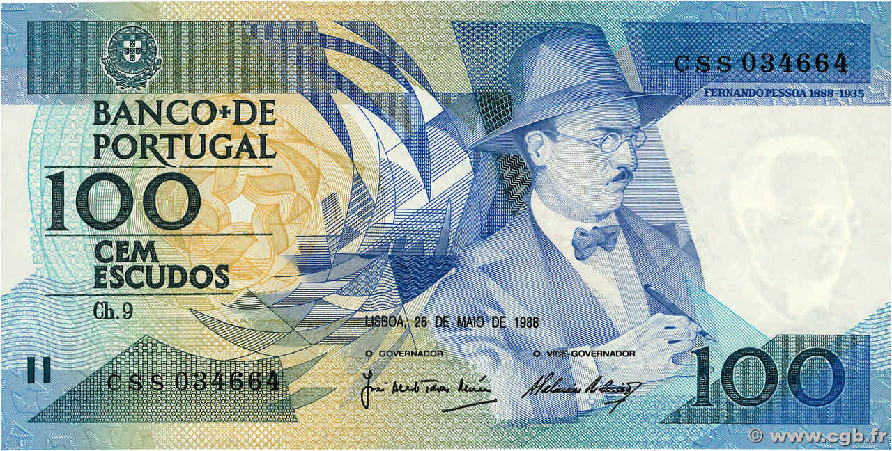 100 Escudos PORTUGAL  1988 P.179e UNC