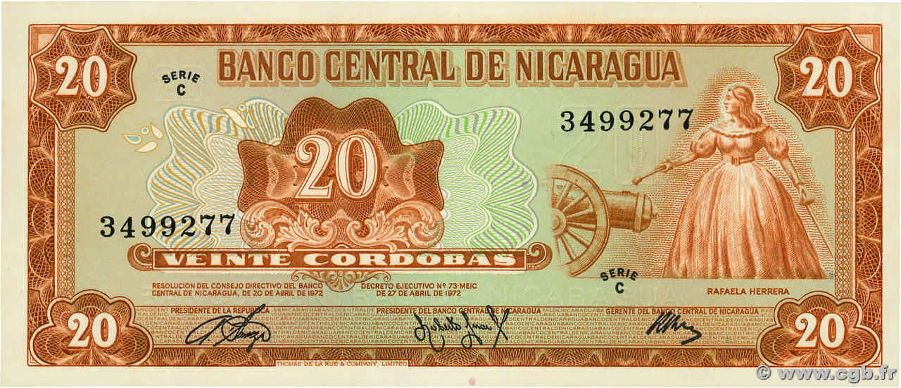 20 Cordobas NICARAGUA  1972 P.124 FDC