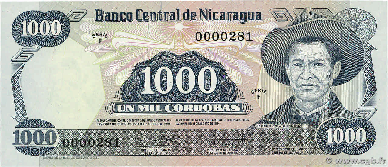 1000 Cordobas NICARAGUA  1985 P.143 FDC